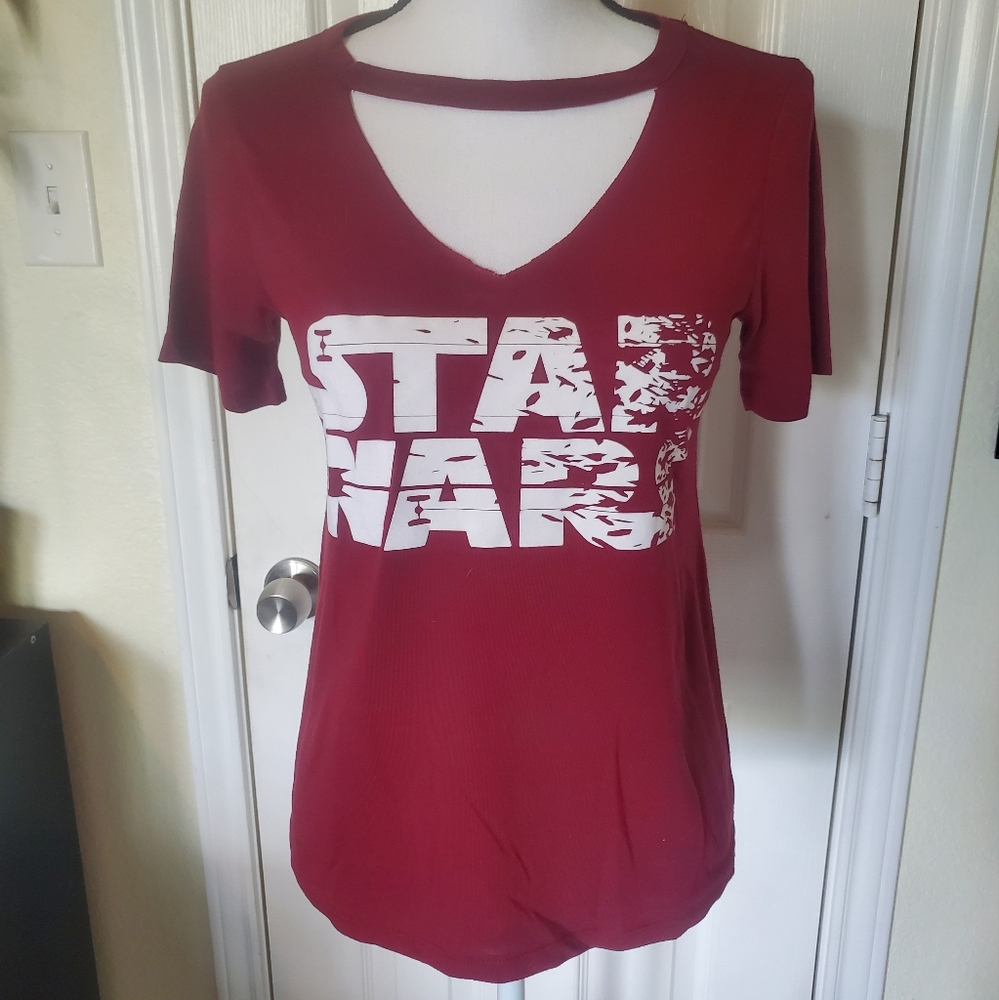 Star Wars The Last Jedi Women's Maroon Graphic Cut Out Short Sleeve Tee